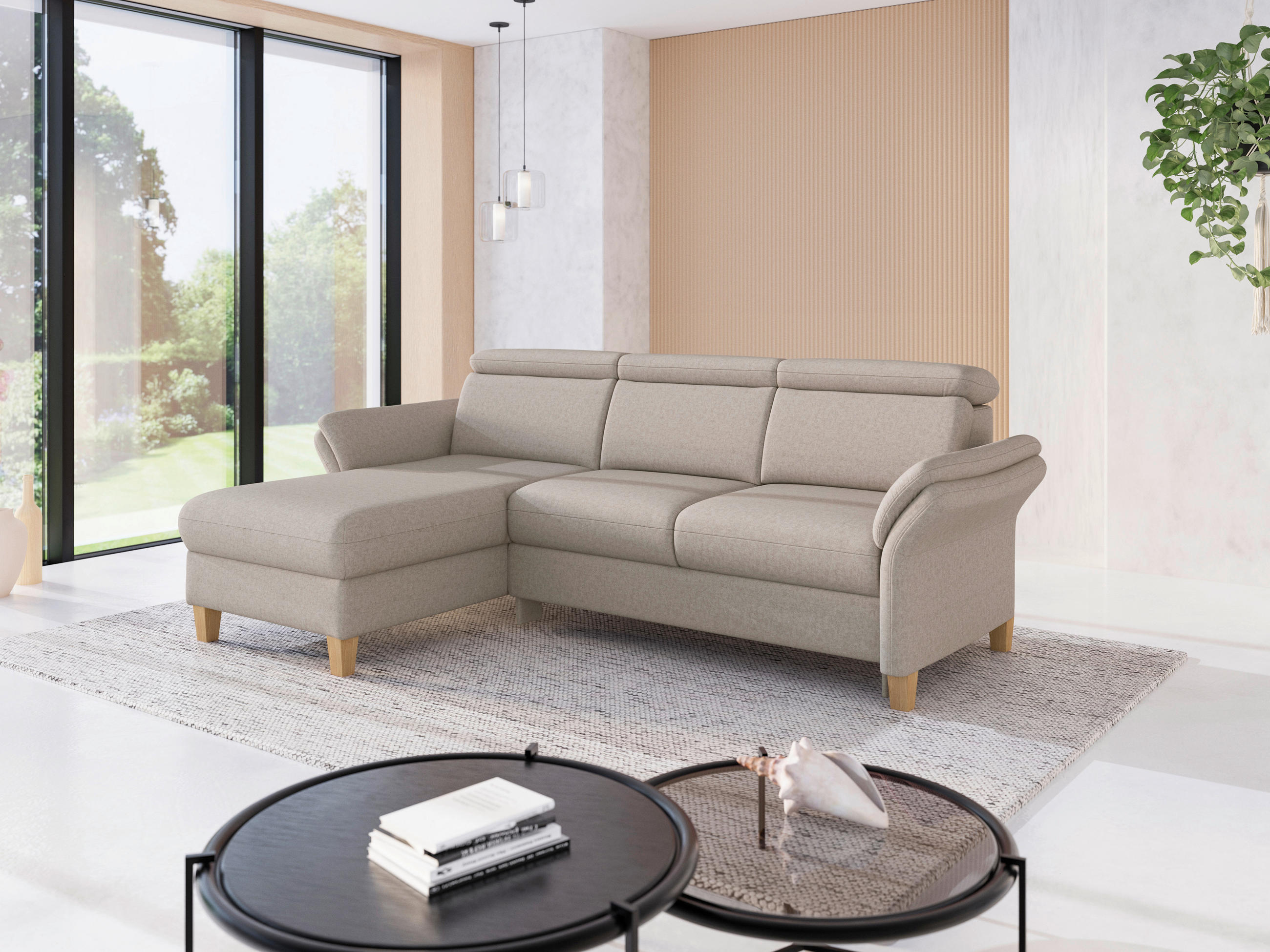ECKSOFA GLENDALE E Taupe Flachgewebe  - Taupe/Eichefarben, KONVENTIONELL, Holz/Textil (166/253cm) - Sit & More