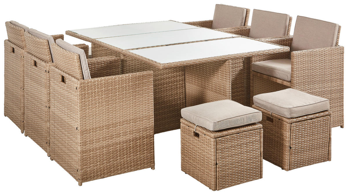GARTENTISCHGRUPPE beschichtet Stahl  - Beige/Braun, MODERN, Glas/Kunststoff (183/74/120cm) - Ambia Garden