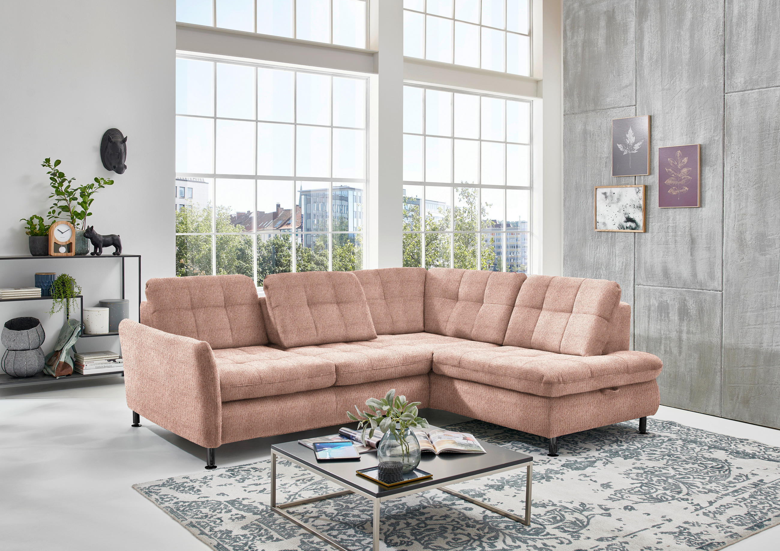 ECKSOFA in Webstoff Orange  - Schwarz/Orange, Konventionell, Textil/Metall (242/210cm) - Beldomo Style