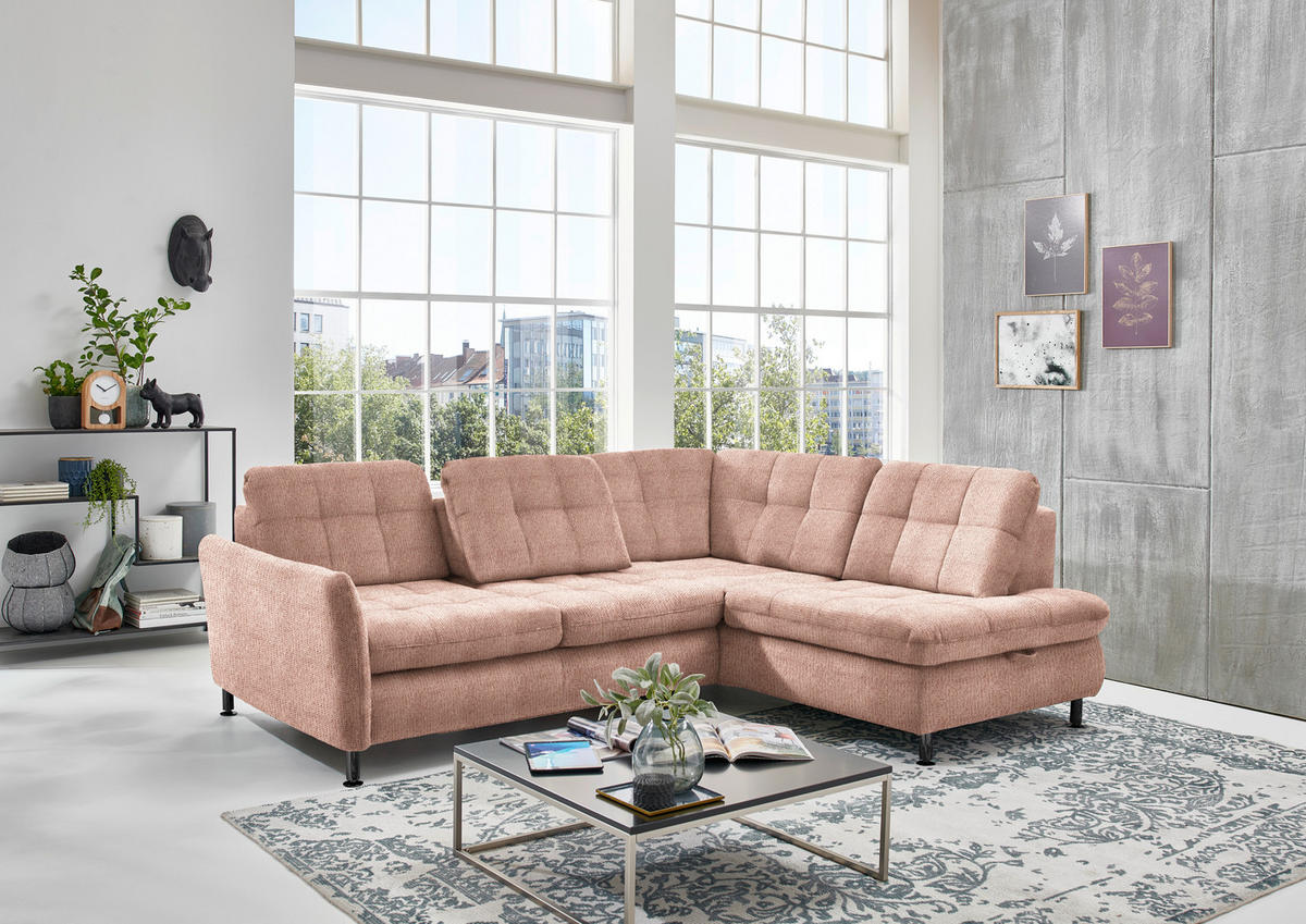 ECKSOFA in Webstoff Orange  - Schwarz/Orange, Konventionell, Textil/Metall (242/210cm) - Beldomo Style