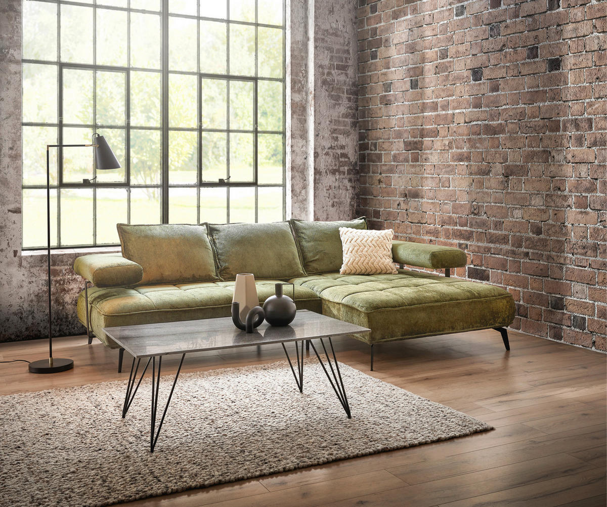 ECKSOFA Olivgrün Webstoff  - Schwarz/Olivgrün, Design, Textil/Metall (266/180cm) - Welnova