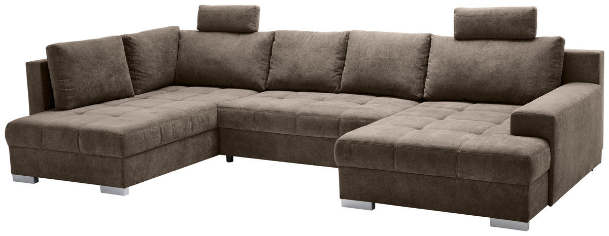 WOHNLANDSCHAFT in Velours Dunkelbraun  - Chromfarben/Dunkelbraun, KONVENTIONELL, Kunststoff/Textil (198/363/170cm) - Hom`in