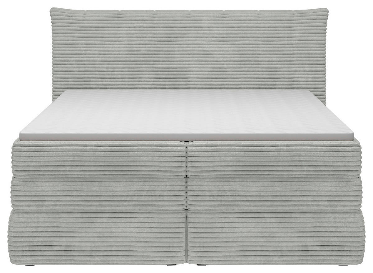 BOXSPRINGBETT 180/200 cm,  in Greige, gepolstertes Kopfteil, Bettkasten, Topper, Matratzen, H2 + H4 = mittel + sehr fest  - Greige/Schwarz, Design, Kunststoff/Textil (180/200cm) - Chameo