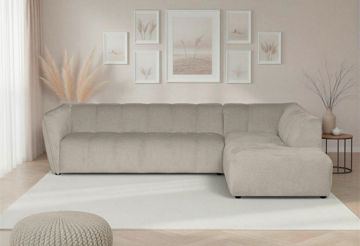 ECKSOFA Chenille Creme  - Creme/Schwarz, Design, Textil (290/218cm) - MID.YOU