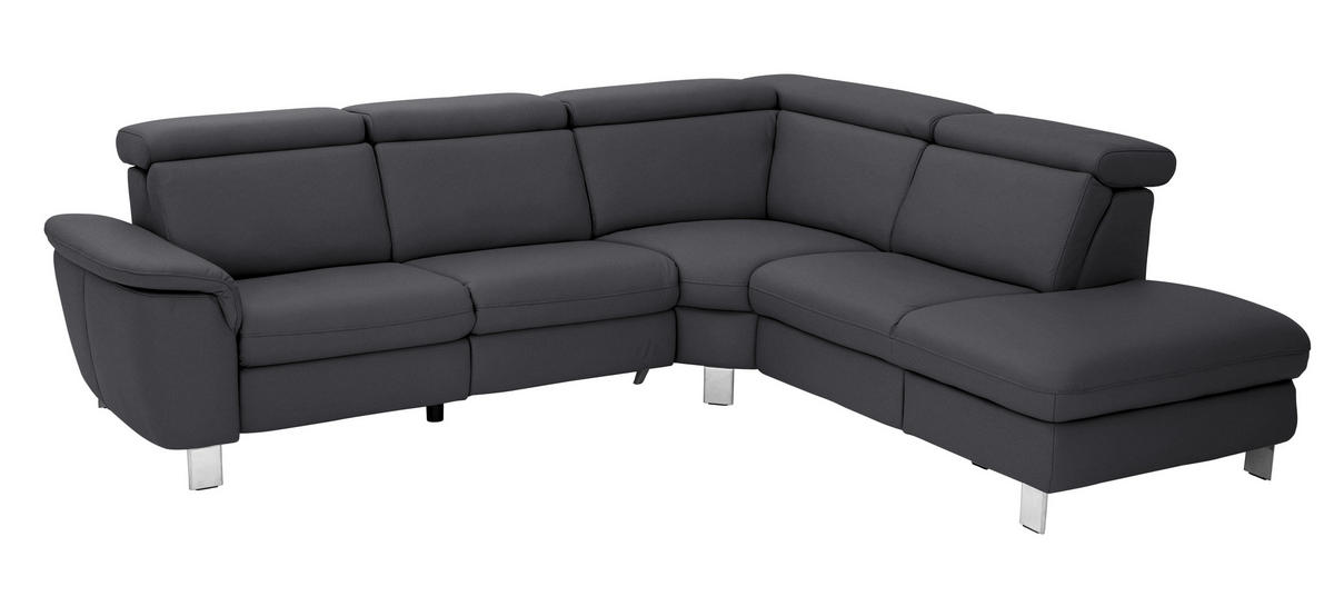 ECKSOFA in Echtleder Schwarz  - Alufarben/Schwarz, Design, Leder/Metall (271/239cm) - Cantus