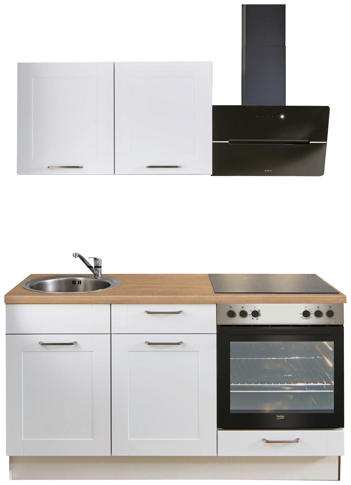 KÜCHENBLOCK 160 cm   in Weiß, Eichefarben  - Edelstahlfarben/Eichefarben, Design, Holzwerkstoff/Metall (160cm) - Pino