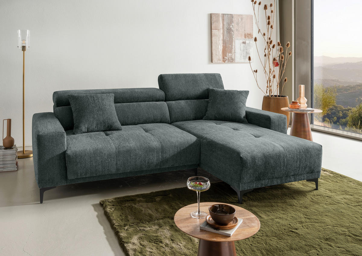 ECKSOFA Chenille Dunkelgrün  - Dunkelgrün/Schwarz, Basics, Textil/Metall (250/183cm) - Livetastic