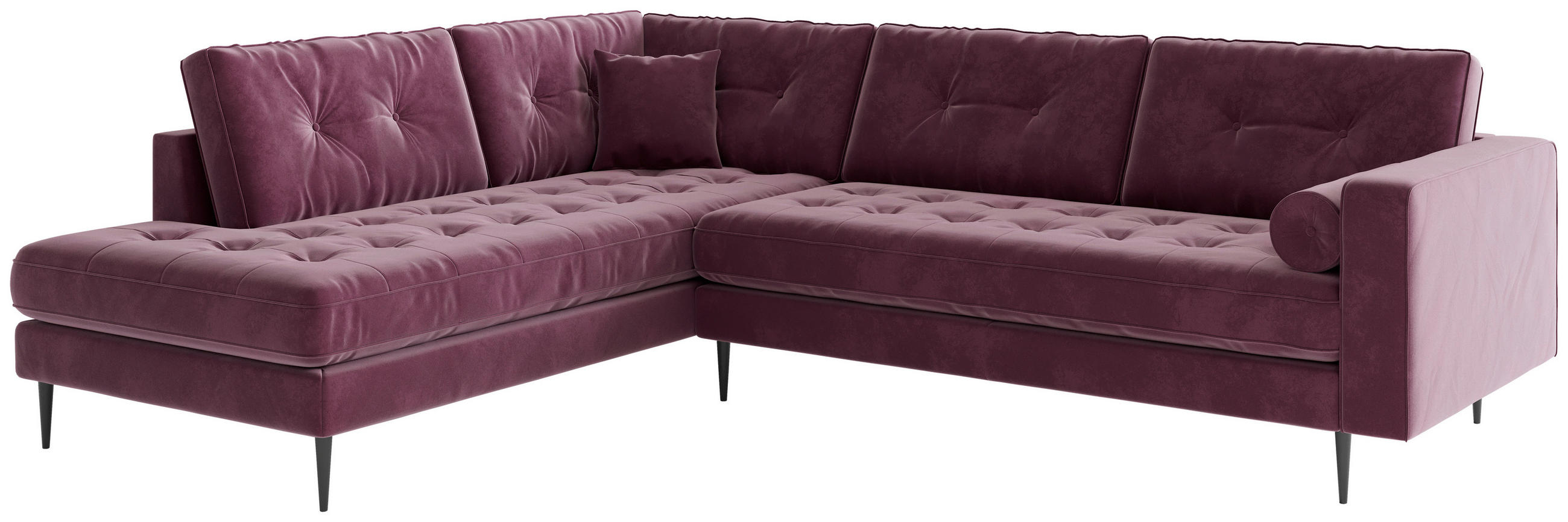 ECKSOFA Flachgewebe Weinrot  - Edelstahlfarben/Weinrot, Design, Textil/Metall (259/205cm) - Livetastic
