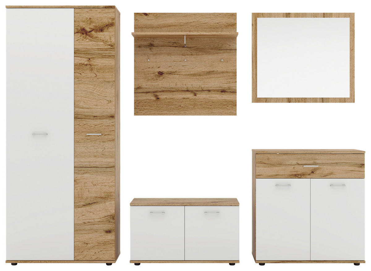 GARDEROBE 5-teilig  in 240/190/35 cm  - Eiche Wotan/Weiß, KONVENTIONELL, Glas/Holzwerkstoff (240/190/35cm) - Xora