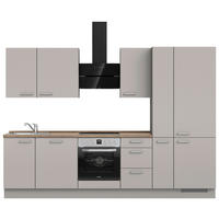 KÜCHENBLOCK 300 cm   in Grau, Eiche dunkel  - Eiche dunkel/Edelstahlfarben, MODERN, Holzwerkstoff/Metall (300cm) - Nobilia