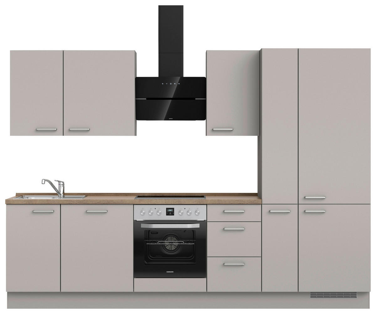 KÜCHENBLOCK 300 cm   in Grau, Eiche dunkel  - Eiche dunkel/Edelstahlfarben, MODERN, Holzwerkstoff/Metall (300cm) - Nobilia