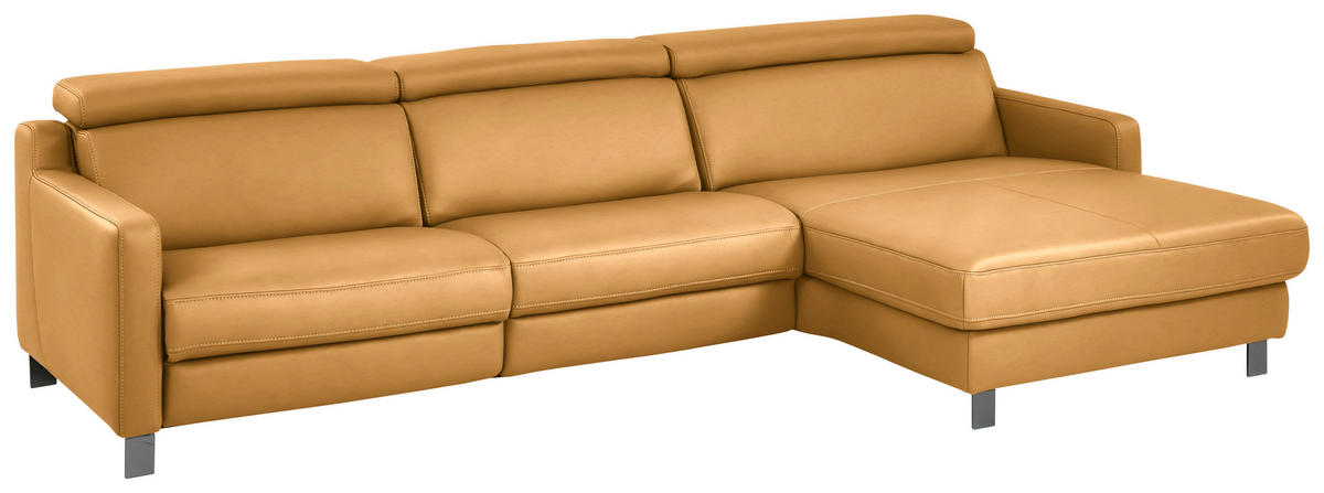 ECKSOFA in Echtleder Currygelb  - Currygelb/Schwarz, Design, Leder/Metall (291/176cm) - Valdera