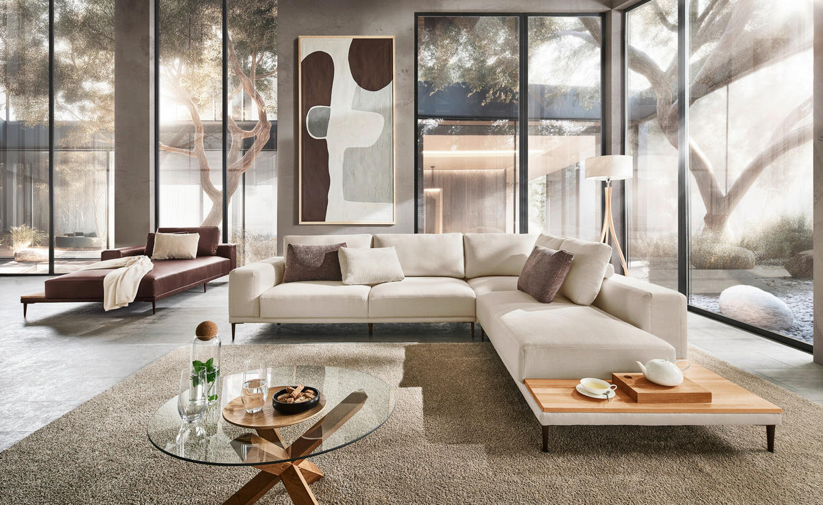 ECKSOFA Naturfarben Leinwand  - Schwarz/Naturfarben, Design, Textil/Metall (318/271cm) - Emilio Belluti