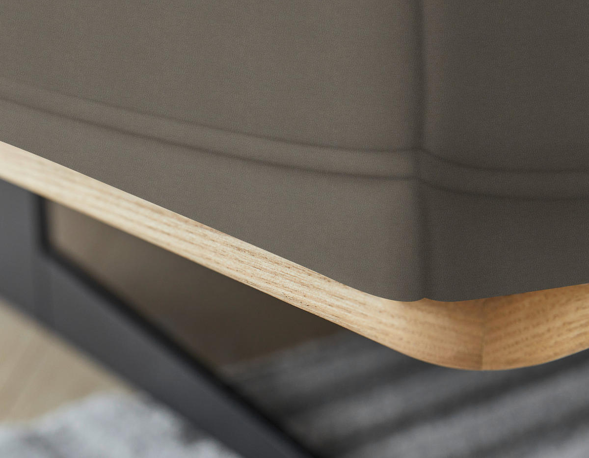 ECKSOFA in Echtleder Graubraun  - Eichefarben/Graubraun, Design, Leder/Holz (163/305cm) - Novel