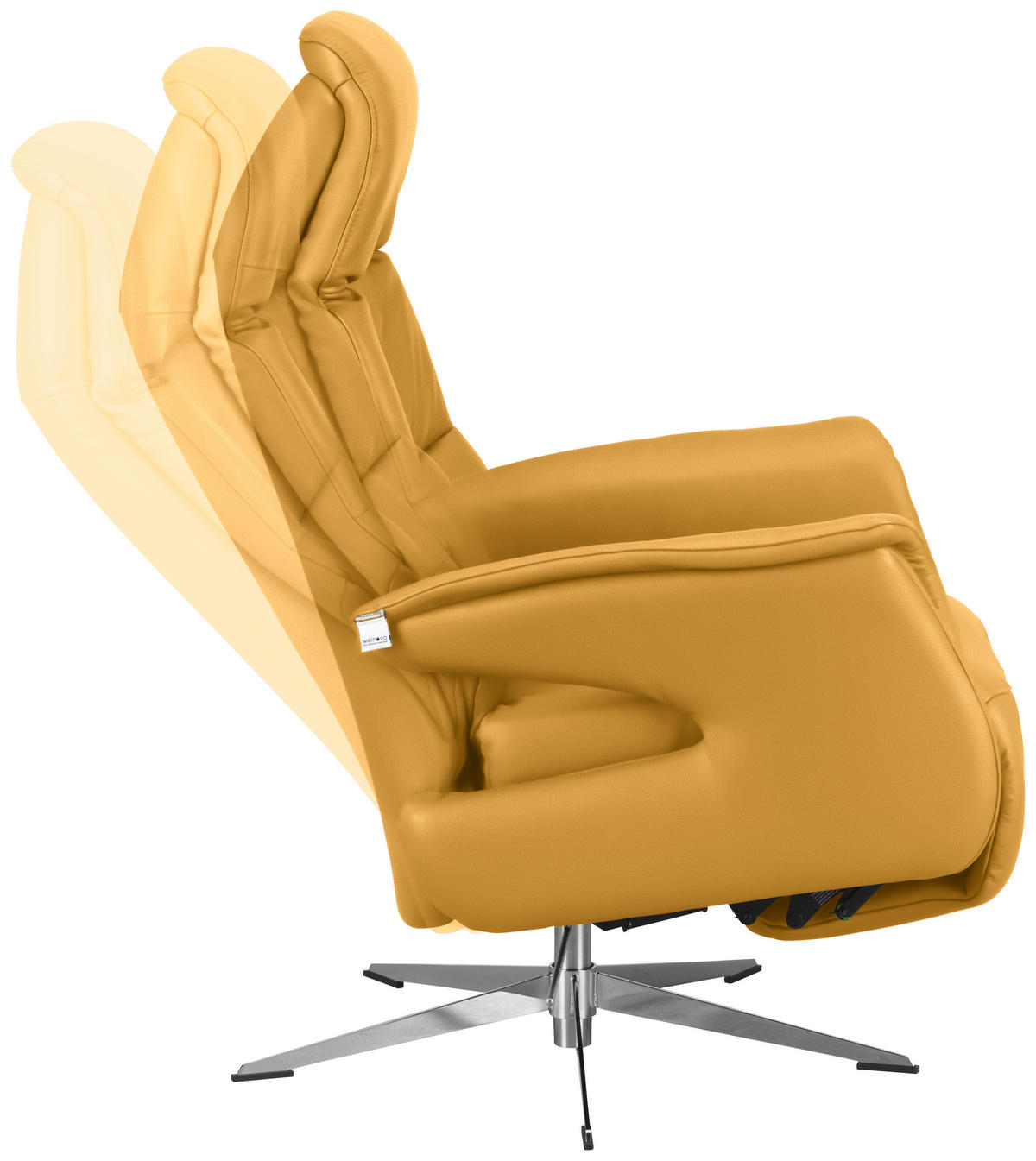 RELAXSESSEL in Leder Gelb  - Chromfarben/Gelb, Design, Leder/Metall (74/108/86cm) - Welnova