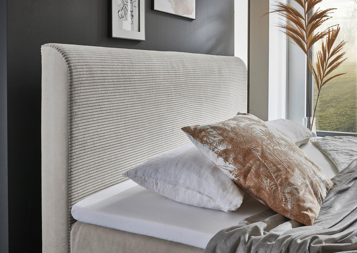 BOXSPRINGBETT 160/200 cm,  in Beige, Bettkasten, Topper, H3 = fest  - Eichefarben/Beige, Design, Holz/Textil (160/200cm) - Boxxx