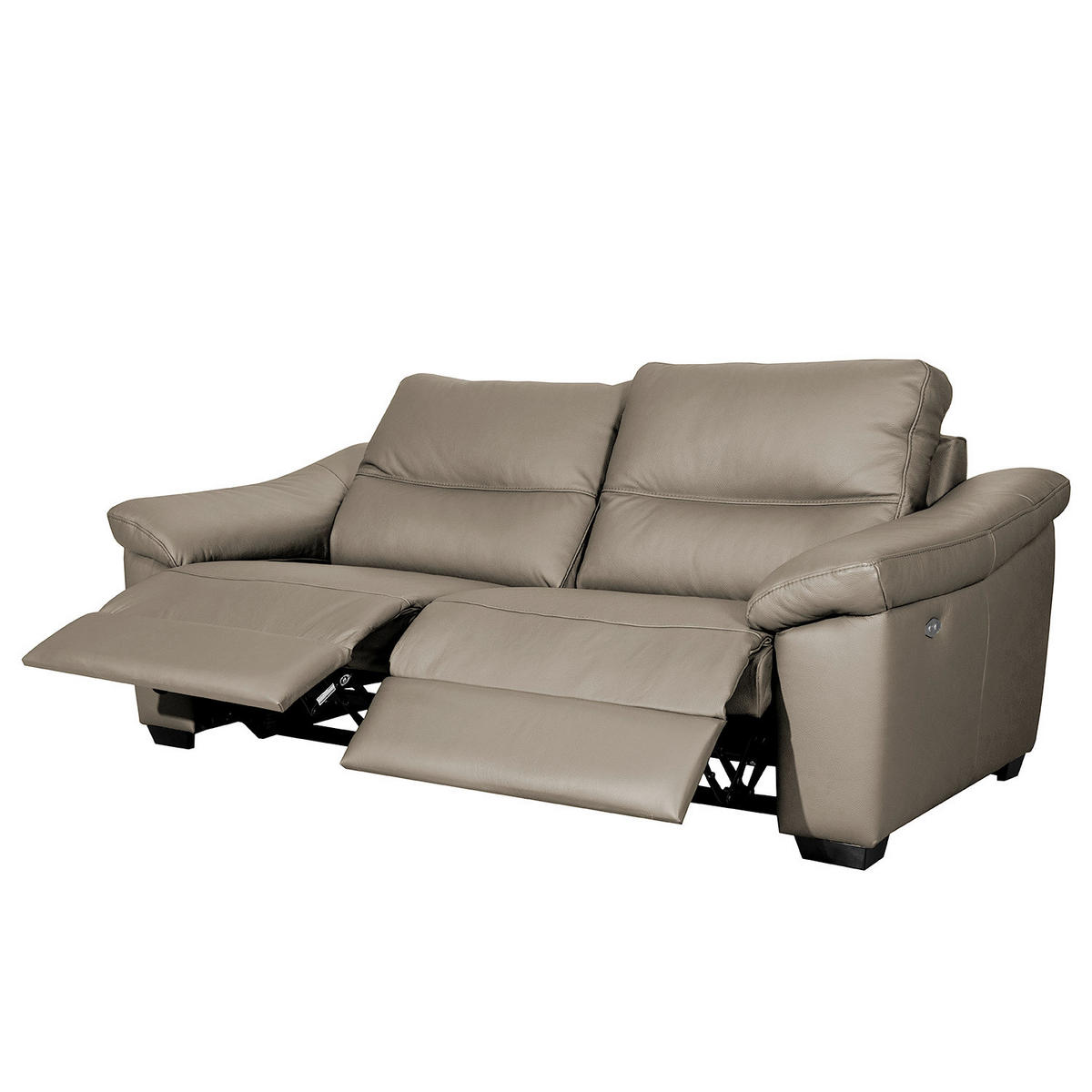 2,5-SITZER  in Echtleder Grau   - Schwarz/Grau, Design, Leder/Holz (214/97/97cm) - Livetastic