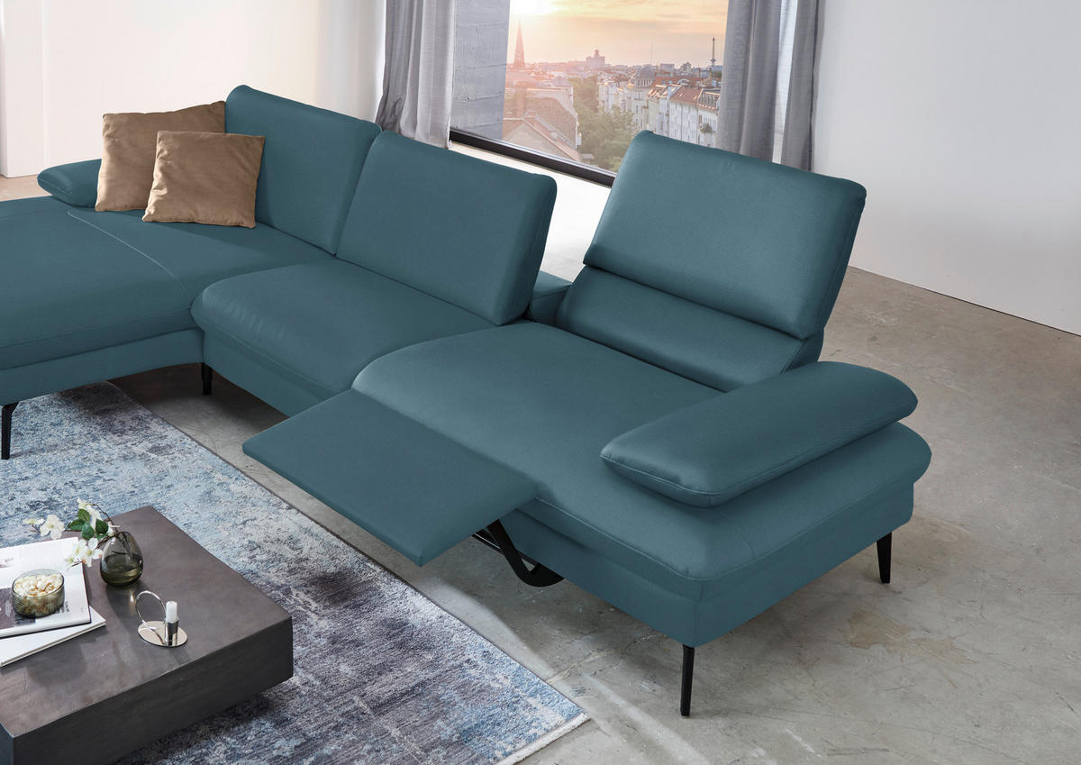 ECKSOFA in Echtleder Blau  - Blau/Schwarz, Design, Leder/Metall (157/325cm) - Dieter Knoll