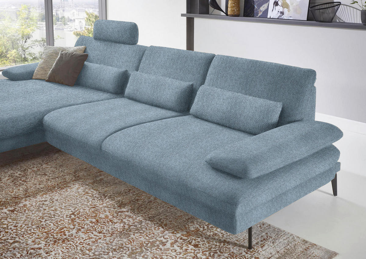 ECKSOFA in Chenille Blau  - Blau/Schwarz, Design, Textil/Metall (180/310cm) - Dieter Knoll