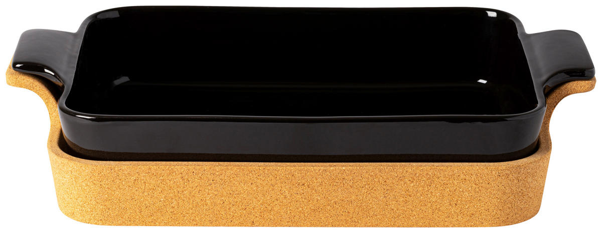 AUFLAUFFORM Keramik, Holz Feinsteinzeug  - Schwarz Hochglanz/Braun, Basics, Keramik/Holz (40/8/26cm) - Costa Nova