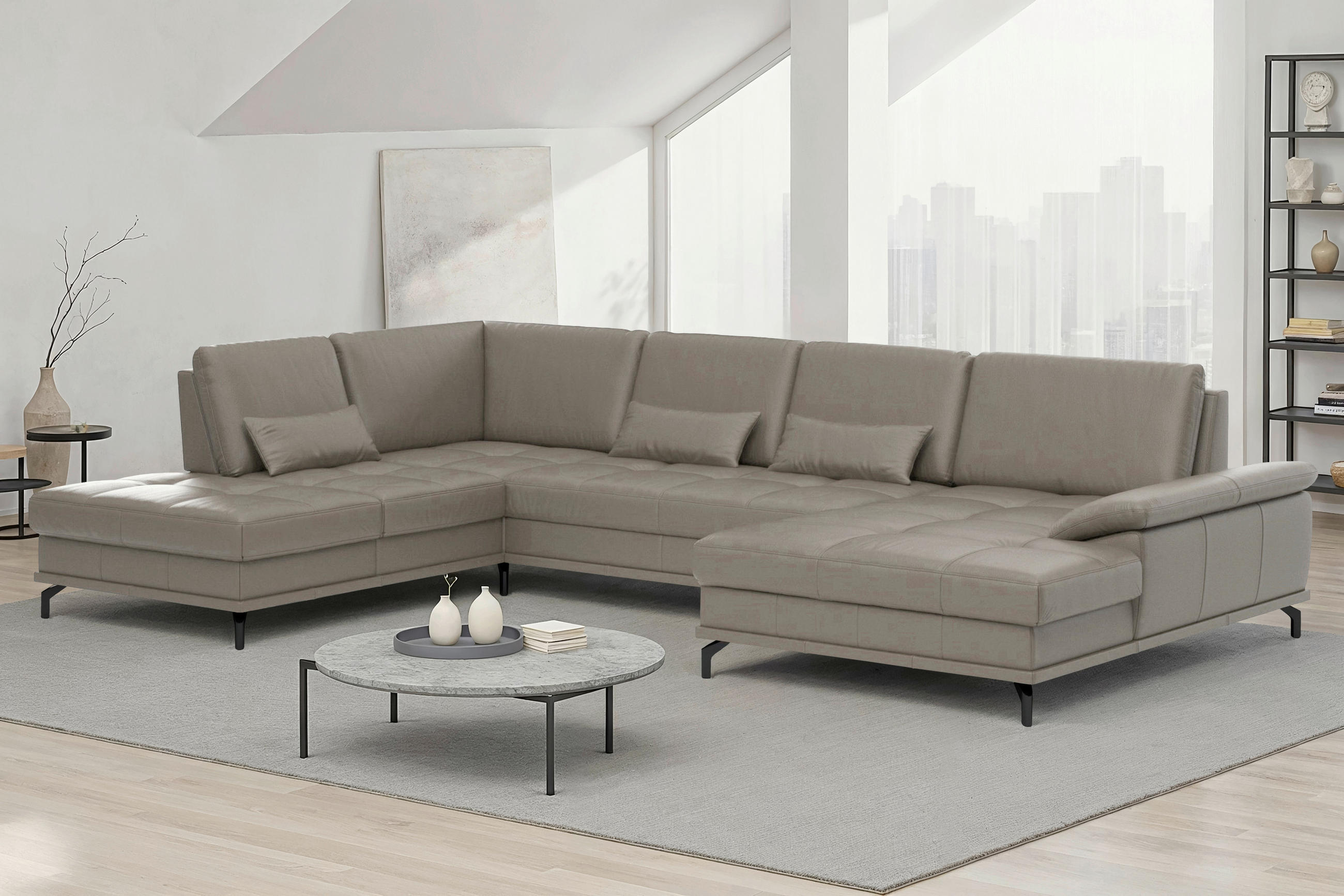 SEDACÍ SOUPRAVA, kůže, šedá - šedá/černá, Basics, kov/textil (223/363/176cm) - Sit & More