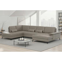 SEDACÍ SOUPRAVA, kůže, šedá - šedá/černá, Basics, kov/textil (223/363/176cm) - Sit & More