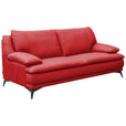 2,5-SITZER Rot Echtleder  - Rot/Schwarz, Design, Leder/Metall (212/92/98cm) - Novel