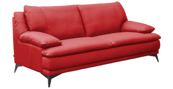 2,5-SITZER Rot Echtleder  - Rot/Schwarz, Design, Leder/Metall (212/92/98cm) - Novel