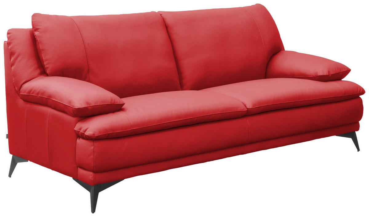 2,5-SITZER Rot Echtleder  - Rot/Schwarz, Design, Leder/Metall (212/92/98cm) - Novel