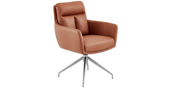 ARMLEHNSTUHL in Edelstahl Mikrofaser - Edelstahlfarben/Cognac, Design, Textil/Metall (62/89,5/65cm) - Novel