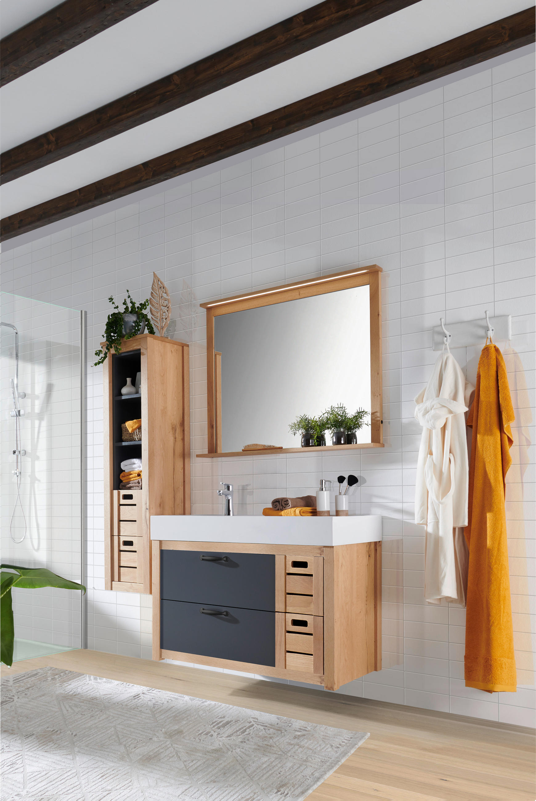 WASCHTISCHKOMBI 105 cm  - Eichefarben/Anthrazit, MODERN, Glas/Naturmaterialien (105cm) - Landscape