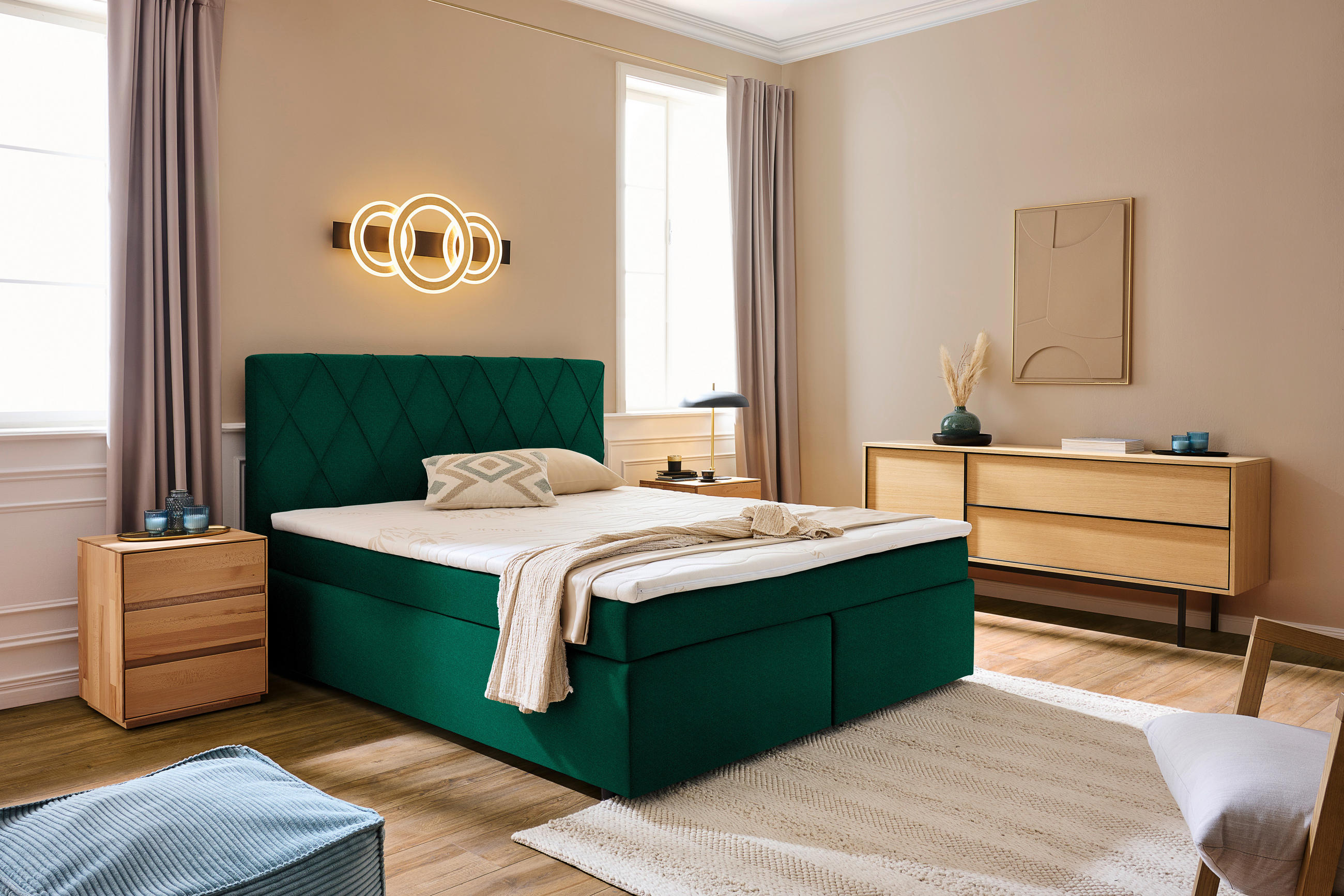 BOXSPRINGBETT 160/200 cm  in Grün  - Schwarz/Grün, Design, Holzwerkstoff/Kunststoff (160/200cm) - Xora