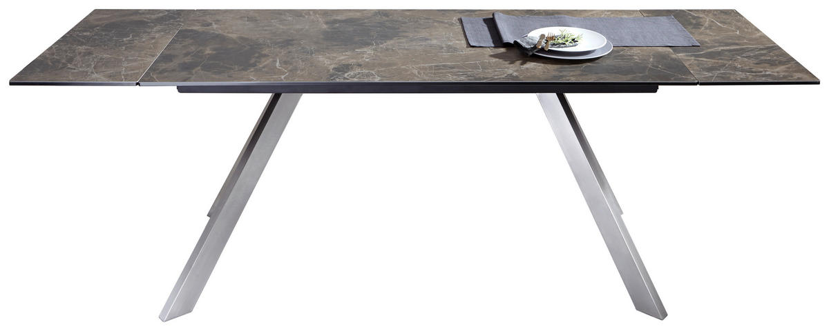 TRPEZARIJSKI STO  crna, boja nerđajućeg čelika   - boja nerđajućeg čelika/crna, Moderno, staklo/metal (180(260)/90/76cm) - Novel