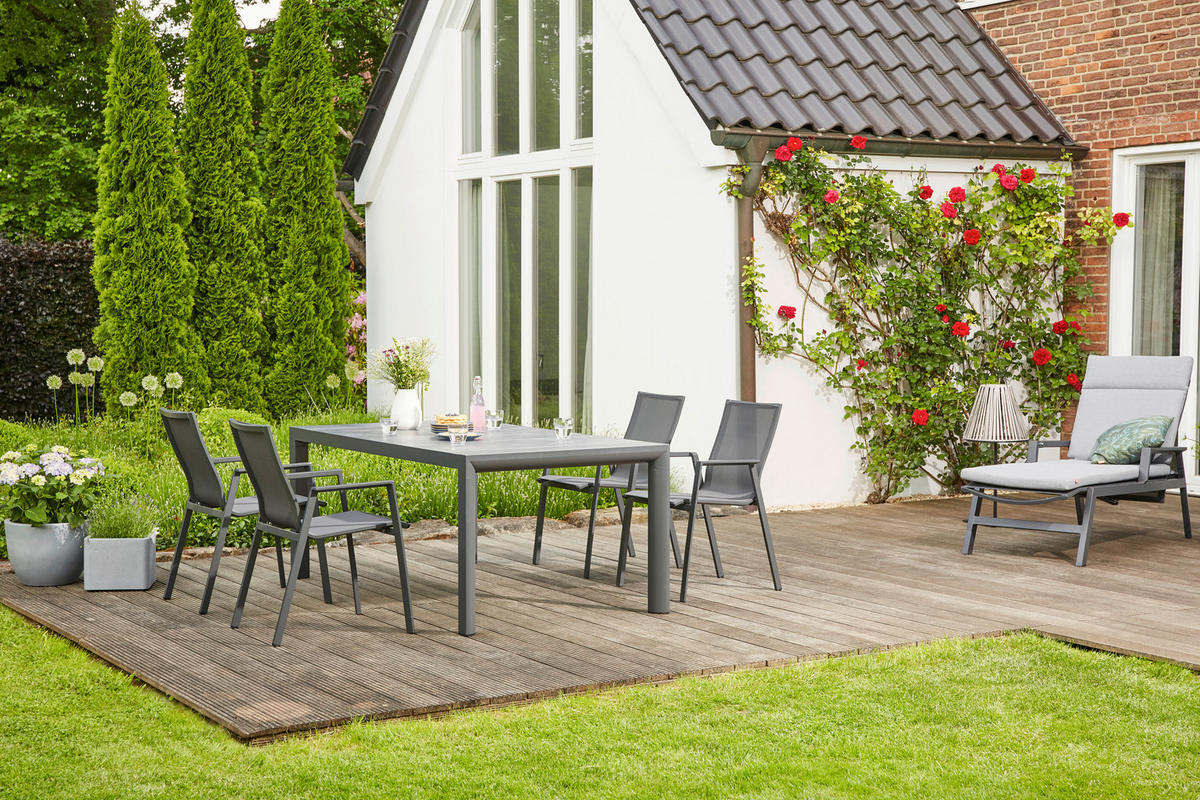 GARTENTISCH 220/100/74 cm Metall, Keramik rechteckig  - Anthrazit/Graubraun, Basics, Keramik/Metall (220/100/74cm) - Siena Garden