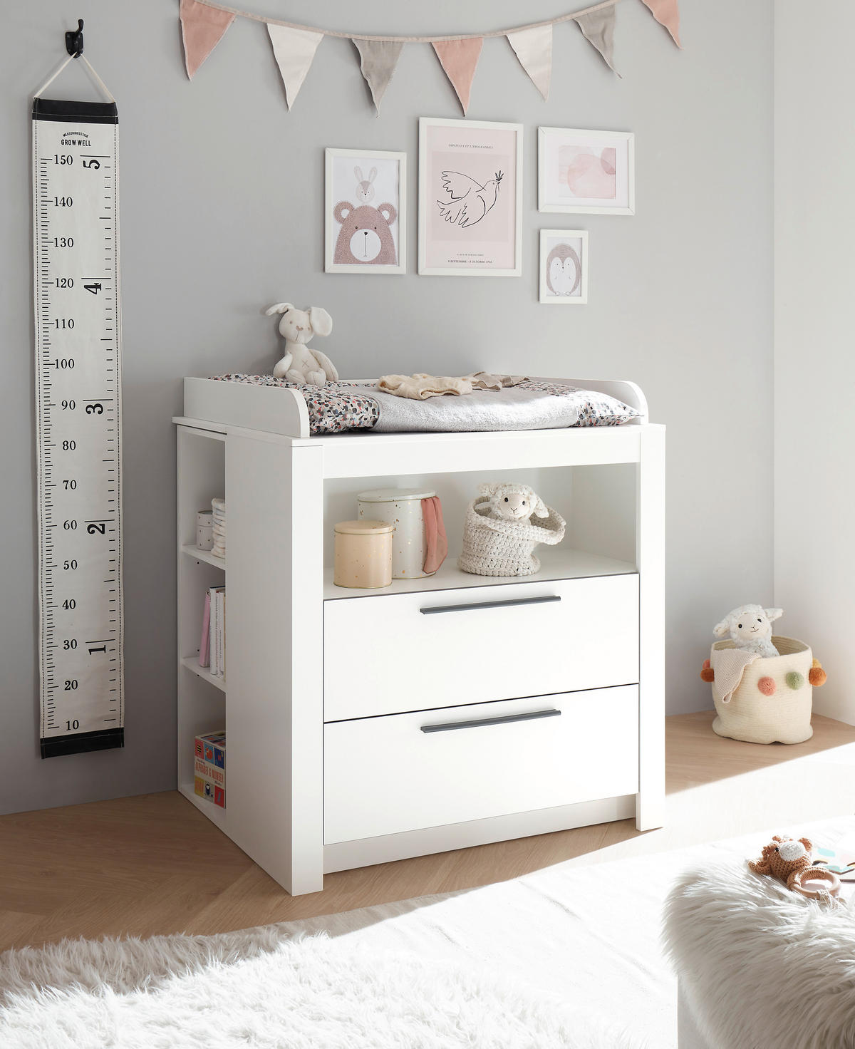 KOMODA ZA PREVIJANJE  Pulni  - bijela/boje grafita, Basics, drvni materijal/plastika (96,2/105,4/78cm) - My Baby Lou