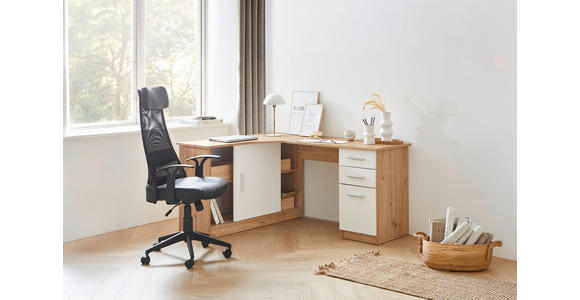 ECKSCHREIBTISCH 120/150/75 cm in Weiß, Eichefarben - Eichefarben/Alufarben, KONVENTIONELL, Holzwerkstoff/Kunststoff (120/150/75cm) - Venda