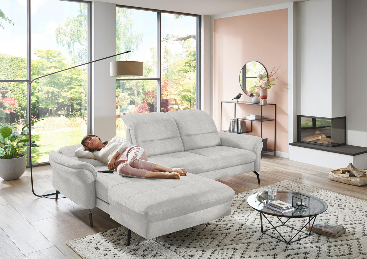 ECKSOFA in Flachgewebe Weiss  - Weiss/Schwarz, Konventionell, Textil/Metall (181/260cm) - Beldomo Speed
