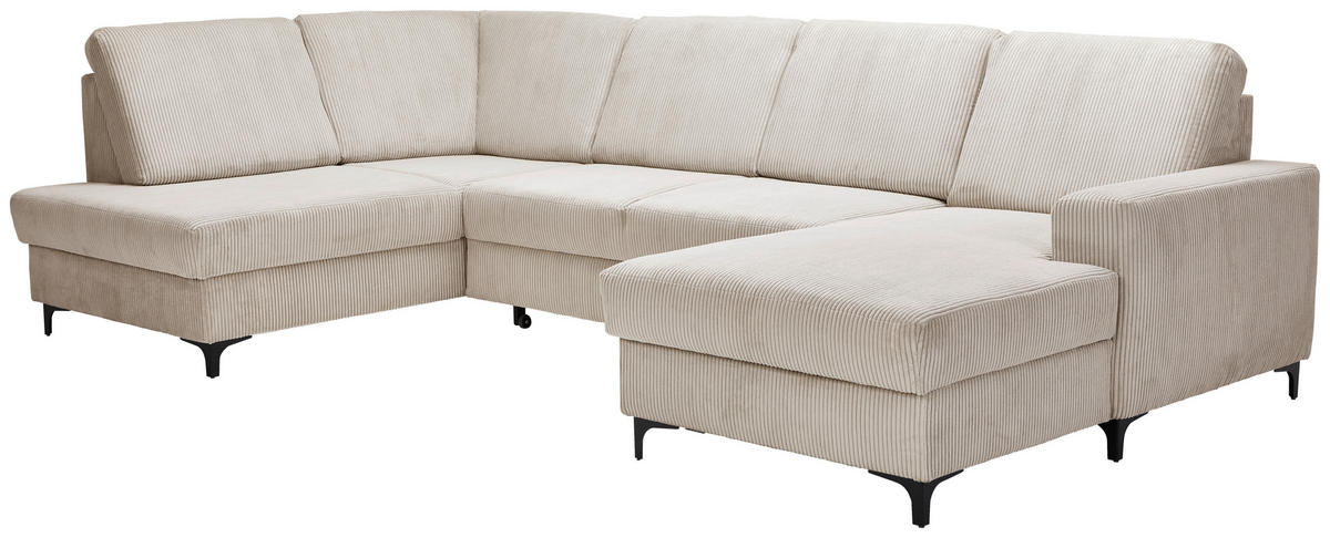 WOHNLANDSCHAFT in Cord Hellgrau  - Hellgrau/Schwarz, Konventionell, Textil/Metall (185/317/167cm) - Stylife