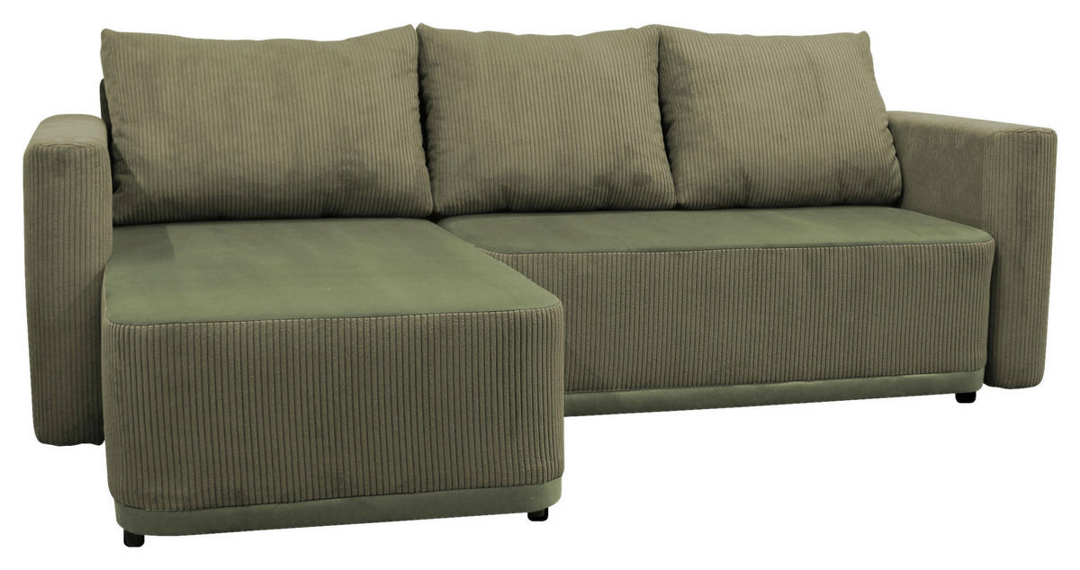 ECKSOFA STELLA Grün Plüsch Rückenkissen, Bettkasten  - Schwarz/Grün, Design, Kunststoff/Textil (166/234cm) - MID.YOU