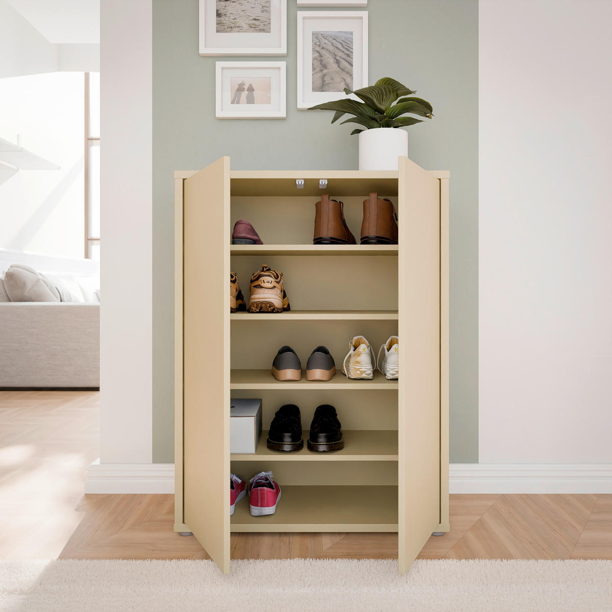 SCHUHSCHRANK Hellgelb  - Hellgelb/Grau, MODERN, Holzwerkstoff/Kunststoff (74,5/99,1/34,9cm) - Carryhome