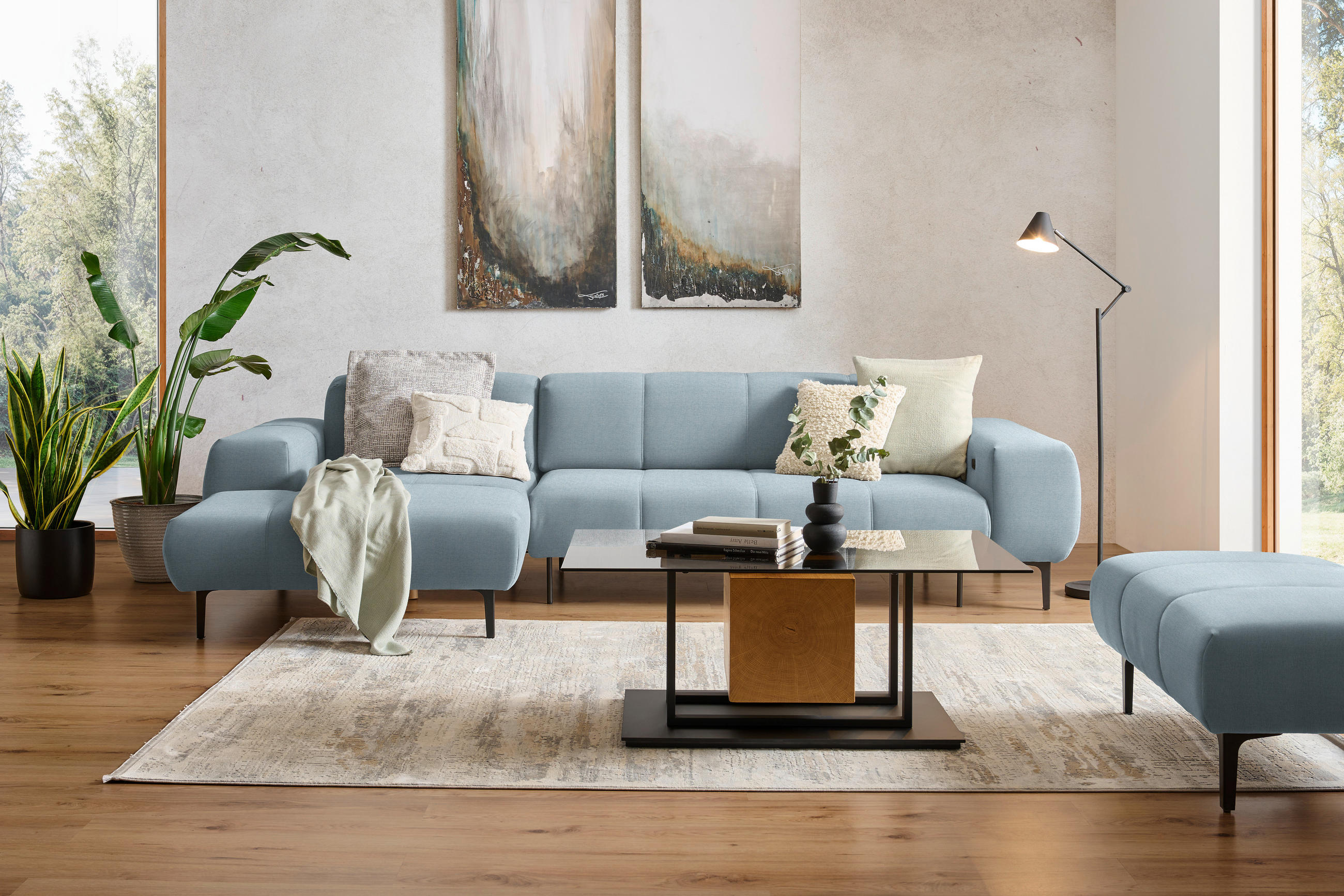 ECKSOFA in Chenille Pastellblau  167/311 cm  - Pastellblau/Schwarz, Design, Textil/Metall (167/311cm) - Xora