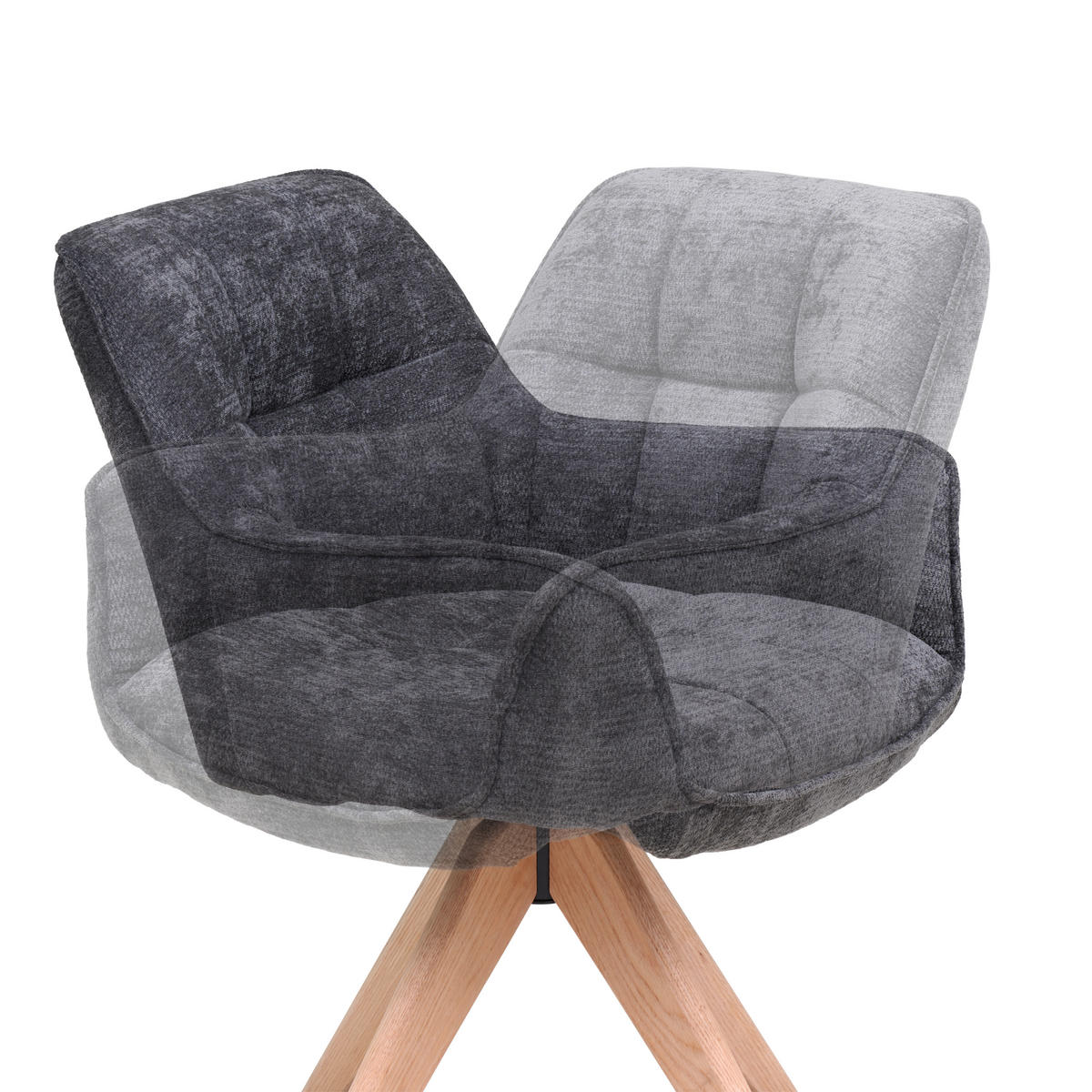 ARMLEHNSTUHL  Sitzfläche 360° drehbar Chenille  - Dunkelgrau/Eichefarben, Basics, Holz/Textil (64/85/62cm) - Livetastic