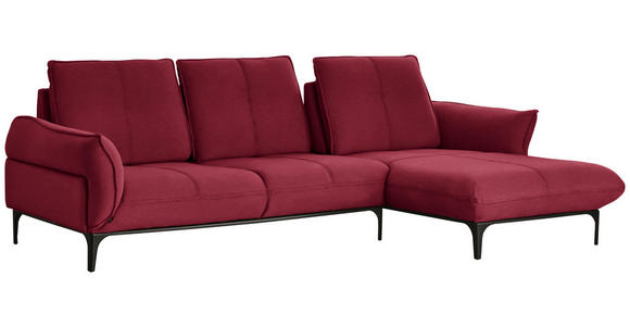 ECKSOFA in Echtleder Bordeaux  - Bordeaux/Schwarz, Natur, Leder (277/182cm) - Valnatura