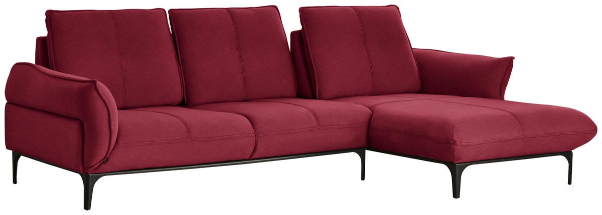ECKSOFA in Echtleder Bordeaux  - Bordeaux/Schwarz, Natur, Leder (277/182cm) - Valnatura
