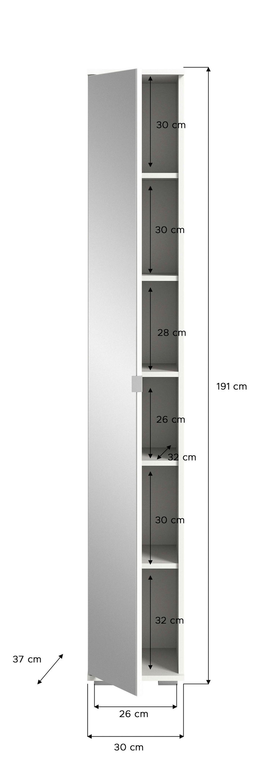 SPIEGELSCHRANK 30/191/37 cm  - Silberfarben/Weiß, Design, Glas/Holzwerkstoff (30/191/37cm) - Xora