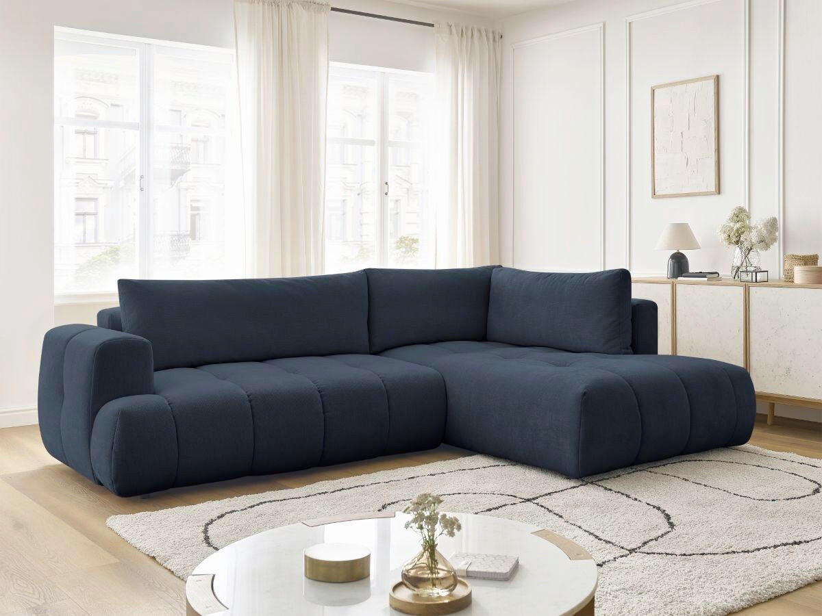 ECKSCHLAFSOFA FUJI Leinenoptik Dunkelblau  inkl.  - Schwarz/Dunkelblau, MODERN, Kunststoff/Textil (282/204cm)