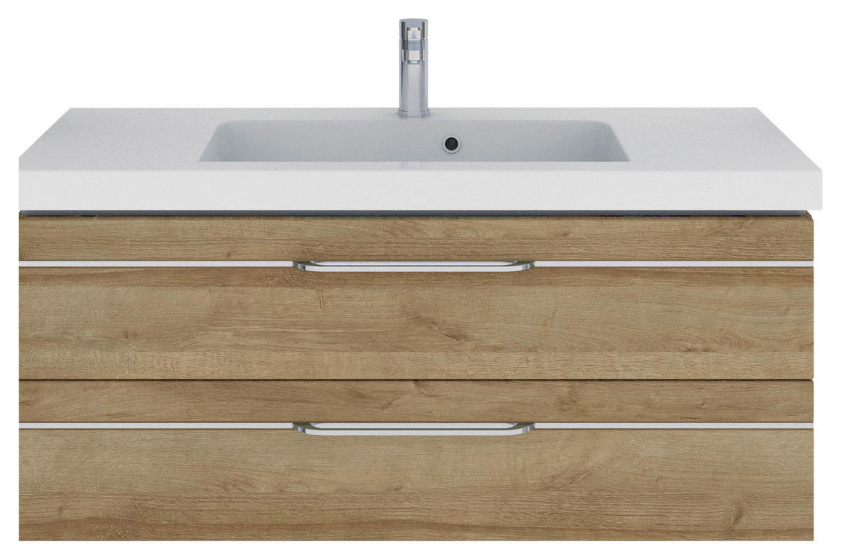 WASCHTISCHKOMBI 123 cm  - Chromfarben/Eichefarben, KONVENTIONELL, Holzwerkstoff/Stein (123cm) - Pelipal