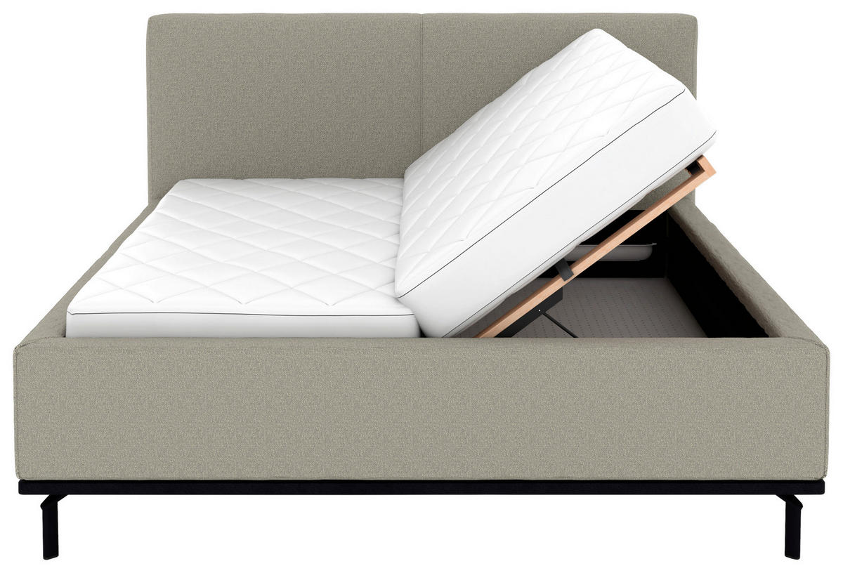 POLSTERBETT 180/200 cm,  in Hellgrau, Matratze, Lattenrost, Bettkasten, H2 + H3 = mittel + fest  - Hellgrau/Graphitfarben, Design, Holz/Textil (180/200cm) - Musterring