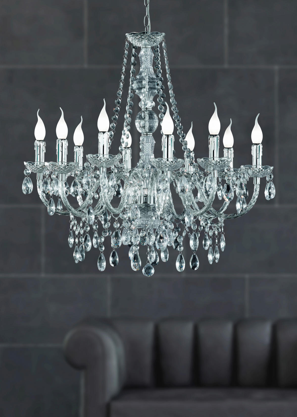 KRONLEUCHTER 76/165 cm    - Chromfarben/Transparent, Design, Kunststoff/Metall (76/165cm) - P & B