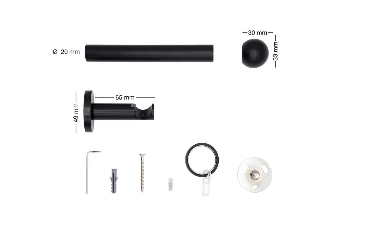 VORHANGSTANGENSET 390 cm  - Schwarz, Basics, Metall (390cm)